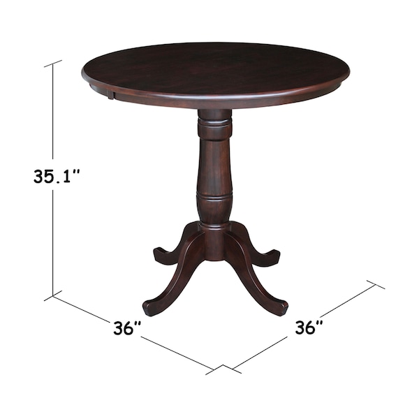 Round 36 In Round Top Pedestal Table, 34.9 InH, Rich Mocha, 36 In W X 36 In L X 35.1 In H, Wood